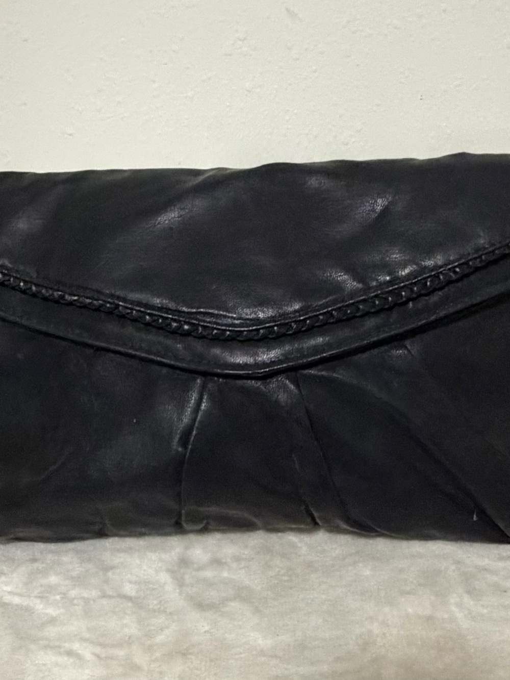 Vintage Black Leather Envelope Clutch - Classic Women’s Bag